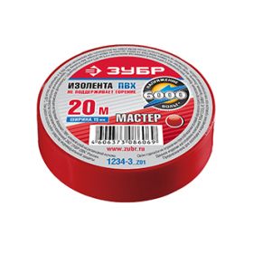Изолента красная, ПВХ, не поддерживающая горение, 6000 В, 19мм*20м "МАСТЕР", ЗУБР 