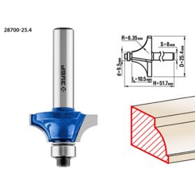 Фреза кромочная калевочная No1, D= 25,4мм, рабочая длина-10,5мм,радиус-6,35мм, хв.-8мм, d-9,5мм, ЗУБ