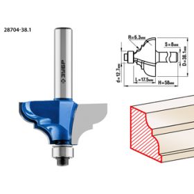 Фреза кромочная калевочная No3, D= 38,1мм, рабочая длина-17,5мм, радиус-6.3мм,хв.-8мм, d-9,5мм, ЗУБ