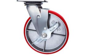 Большегрузное полиуретановое колесо 150 мм (поворот., площадка, тормоз, роликоподш.)