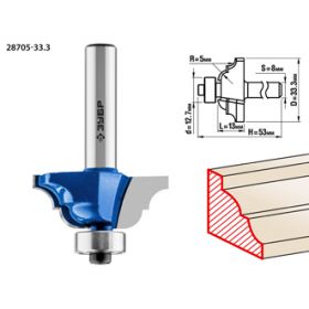 Фреза кромочная калевочная No4, D= 33,3мм, рабочая длина-13мм, радиус-5мм,хв.-8мм, d-12,7мм, ЗУБР Пр