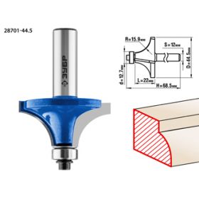 Фреза кромочная калевочная No1, D= 44,5мм, рабочая длина-22мм, радиус-16 мм,хв.-12мм, d-12,7мм, ЗУБ